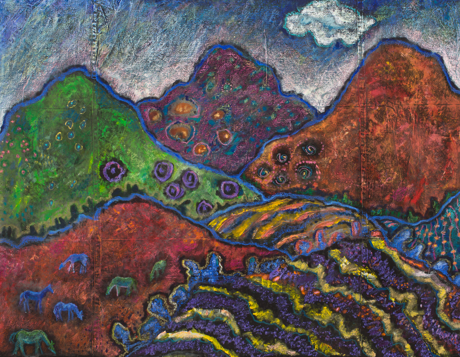 Whimsical Landscape with Green Mountain